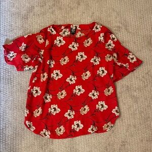 Bobeau Red Ruffled Short Sleeve Blouse